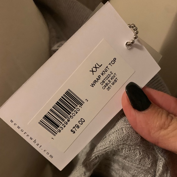 NWT Danielle Bernstein/We Wore What Cropped Tie Sweater, Mist gray, Size XXL - Picture 7 of 7